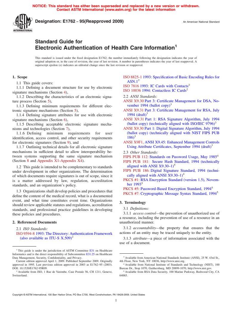 ASTM E1762-95(2009) - Standard Guide for Electronic Authentication of Health Care Information