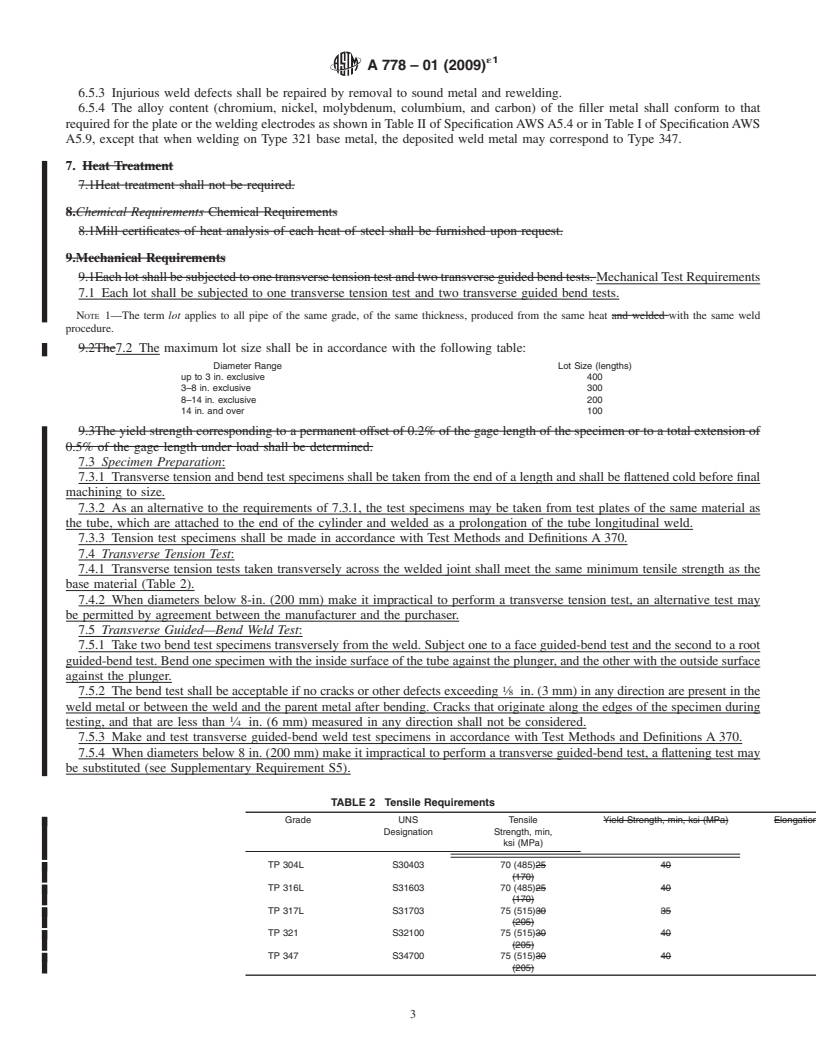 REDLINE ASTM A778-01(2009)e1 - Standard Specification for Welded, Unannealed Austenitic Stainless Steel Tubular Products