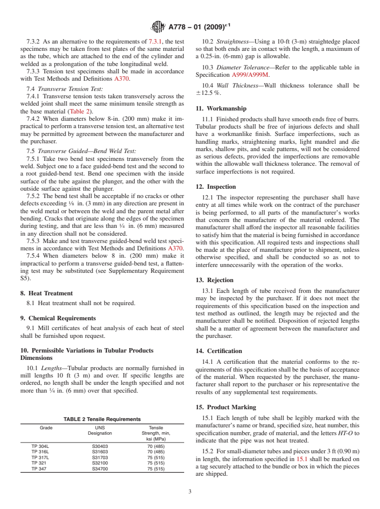 ASTM A778-01(2009)e1 - Standard Specification for Welded, Unannealed Austenitic Stainless Steel Tubular Products