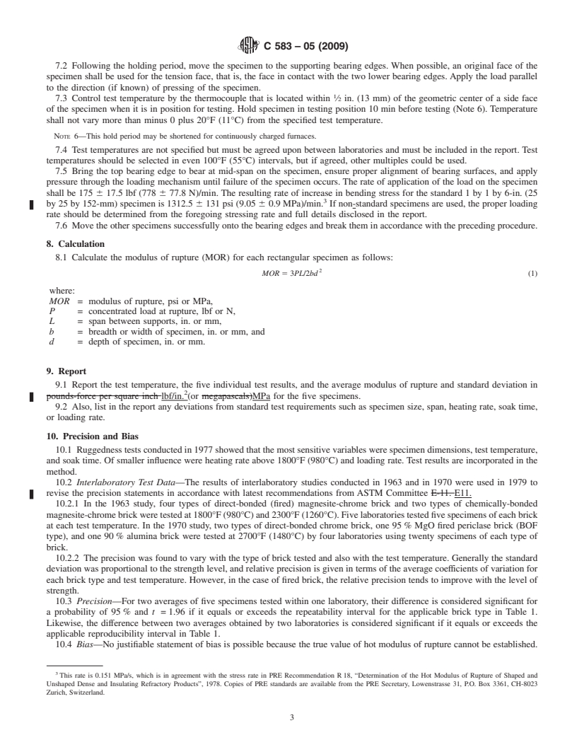 REDLINE ASTM C583-05(2009) - Standard Test Method for Modulus of Rupture of Refractory Materials at Elevated Temperatures