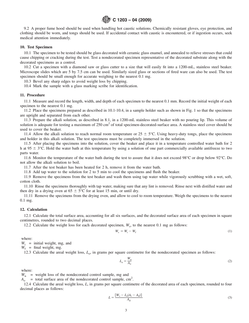 REDLINE ASTM C1203-04(2009) - Standard Test Method for Quantitative Determination of Alkali Resistance of a Ceramic-Glass Enamel