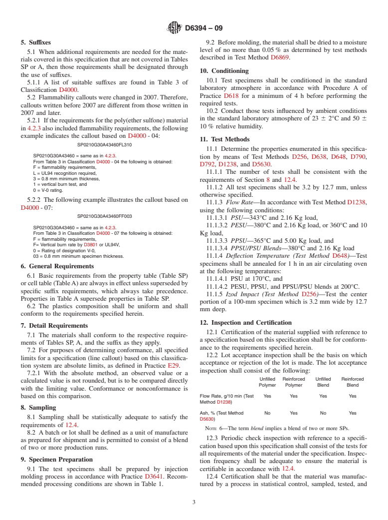 ASTM D6394-09 - Standard Specification for Sulfone Plastics (SP)