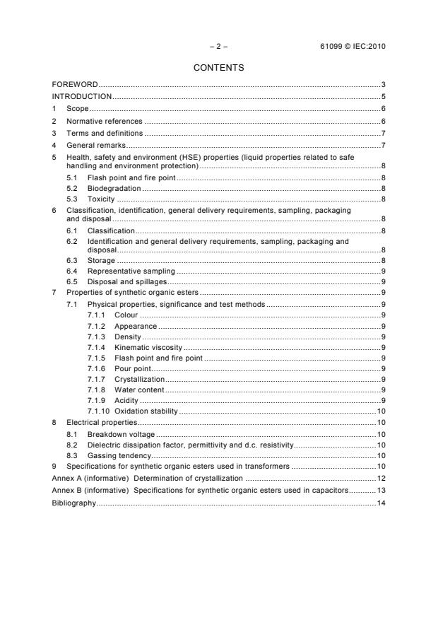 IEC 61099:2010 IEC 61099:2010 - Insulating liquids - Specifications for unused synthetic organic esters for electrical purposes - Page 4 preview