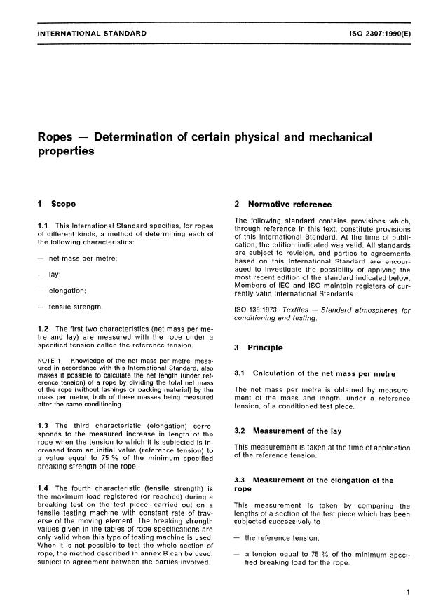 ISO 2307:1990 - Ropes -- Determination of certain physical and mechanical properties