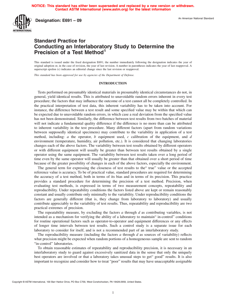 ASTM E691-09 - Standard Practice for Conducting an Interlaboratory Study to Determine the Precision of a Test Method