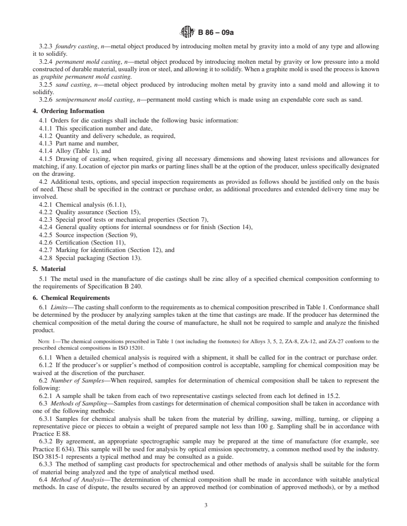 REDLINE ASTM B86-09a - Standard Specification for Zinc and Zinc-Aluminum (ZA) Alloy Foundry and Die Castings