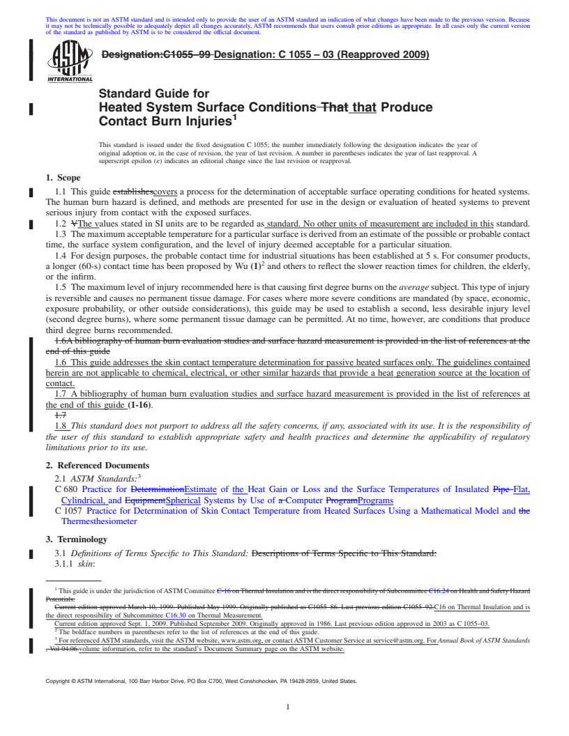 REDLINE ASTM C1055-03(2009) - Standard Guide for Heated System Surface Conditions That Produce Contact Burn Injuries