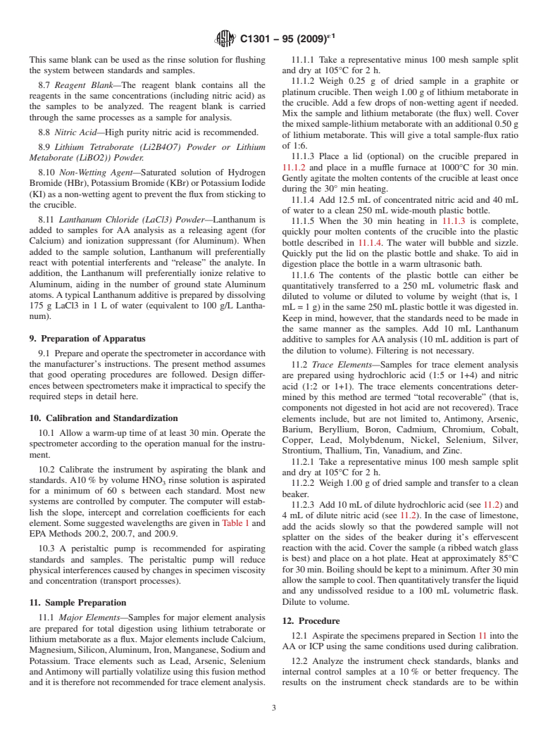 ASTM C1301-95(2009)e1 - Standard Test Method for Major and Trace Elements in Limestone and Lime by Inductively Coupled Plasma-Atomic Emission Spectroscopy (ICP) and Atomic Absorption (AA)