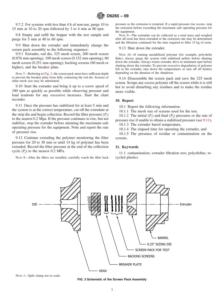 ASTM D6265-09 - Standard Practice for Separation of Contaminants in Polymers Using an Extruder Filter Test