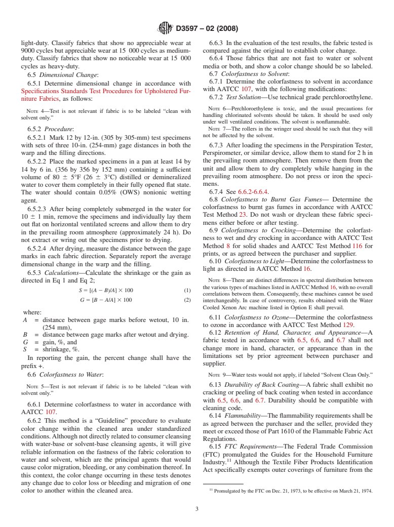 ASTM D3597-02(2008) - Standard Specification for Woven Upholstery Fabrics-Plain, Tufted, or Flocked