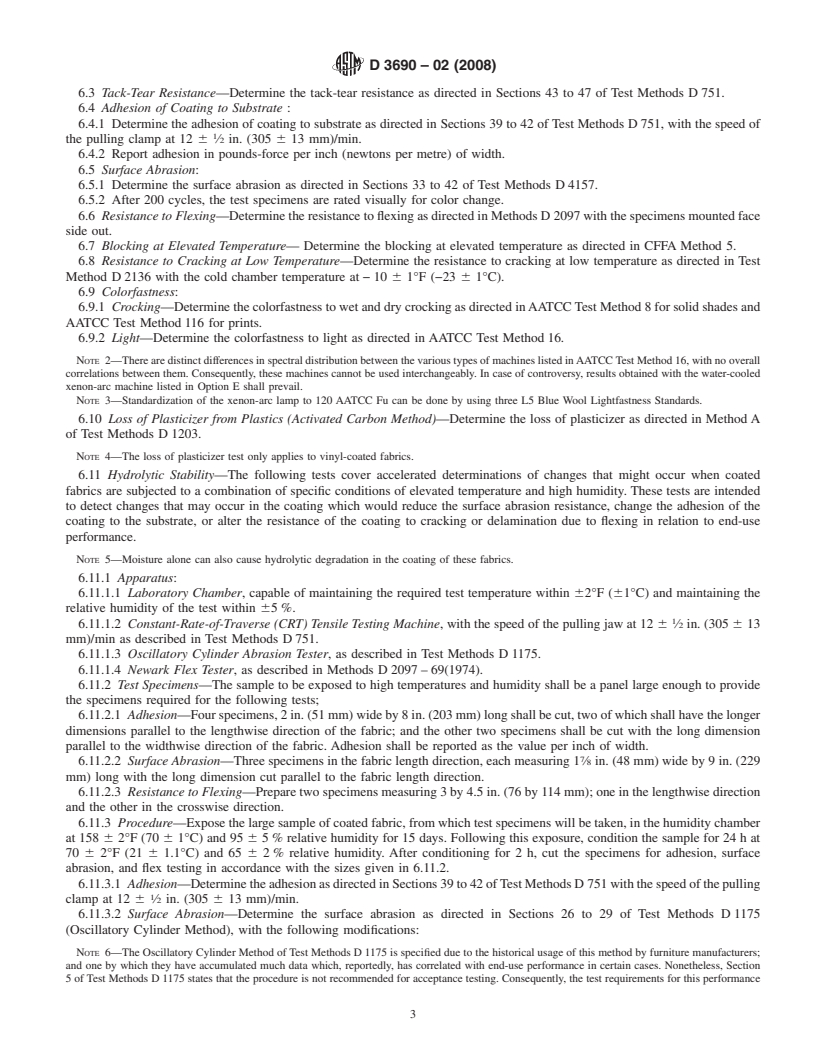 REDLINE ASTM D3690-02(2008) - Standard Performance Specification for Vinyl-Coated and Urethane-Coated Upholstery Fabrics-Indoor