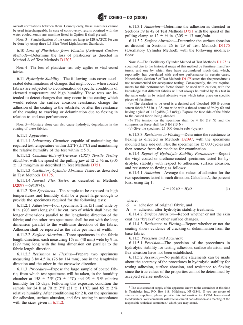 ASTM D3690-02(2008) - Standard Performance Specification for Vinyl-Coated and Urethane-Coated Upholstery Fabrics-Indoor