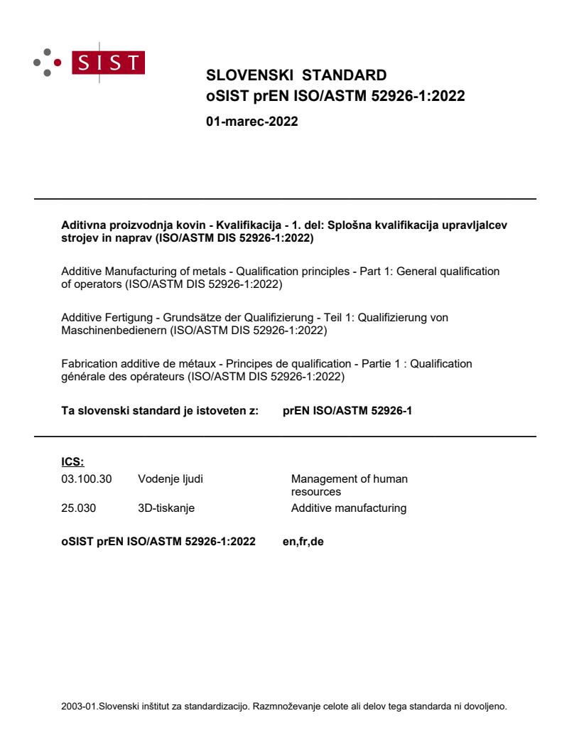 prEN ISO/ASTM 52926-1:2022
