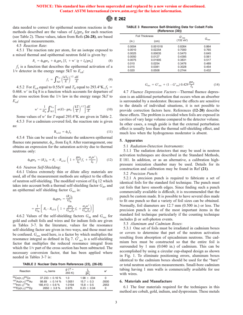 ASTM E262-97 - Standard Method for Determining Thermal Neutron Reaction and Fluence Rates by Radioactivation Techniques