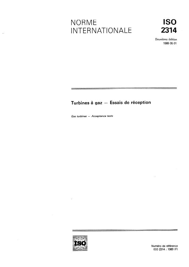 ISO 2314:1989 - Turbines a gaz -- Essais de réception
