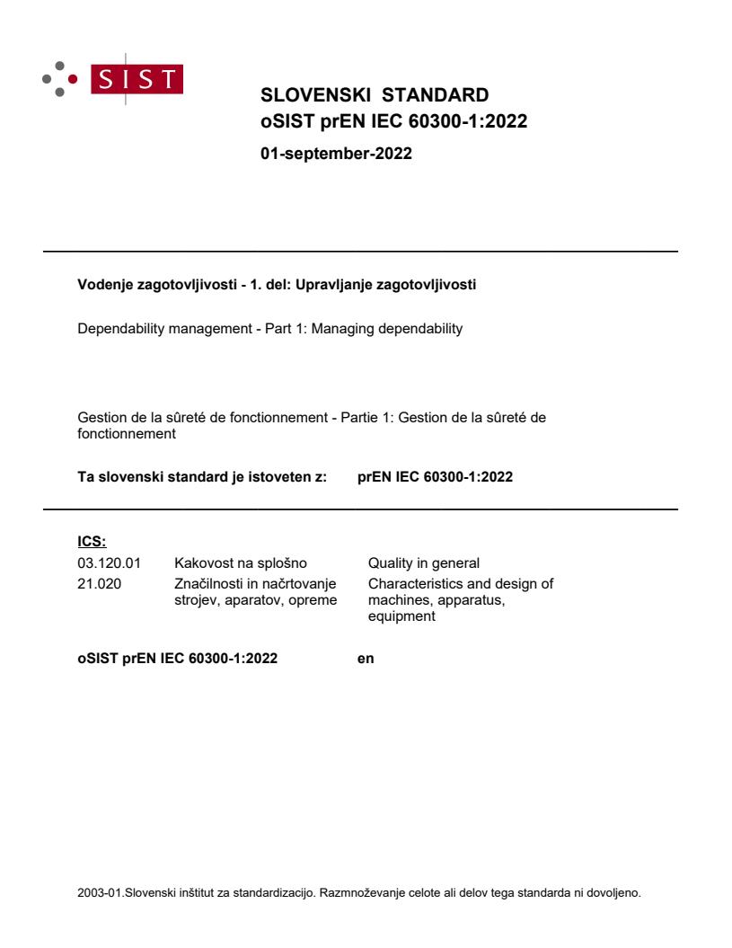 prEN IEC 60300-1:2022 - BARVE