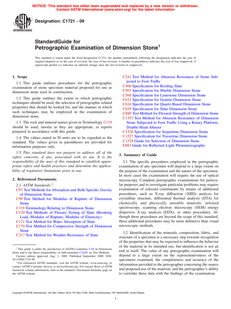 ASTM C1721-09 - Standard Guide for Petrographic Examination of Dimension Stone