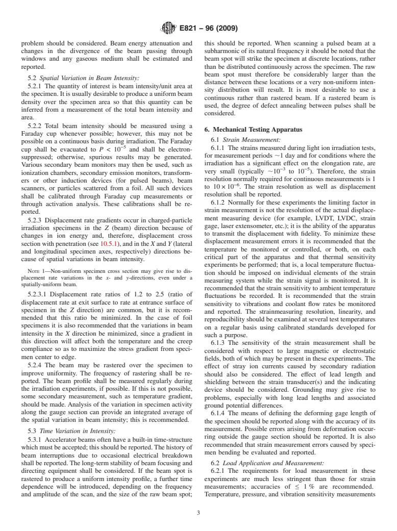 ASTM E821-96(2009) - Standard Practice for Measurement of Mechanical Properties During Charged-Particle Irradiation