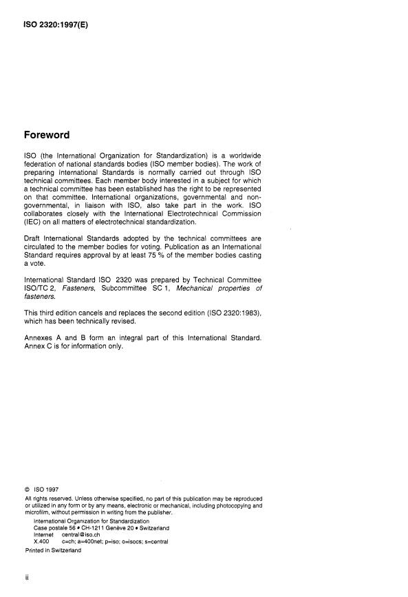 ISO 2320:1997 ISO 2320:1997 - Prevailing torque type steel hexagon nuts -- Mechanical and performance properties - Page 2 preview