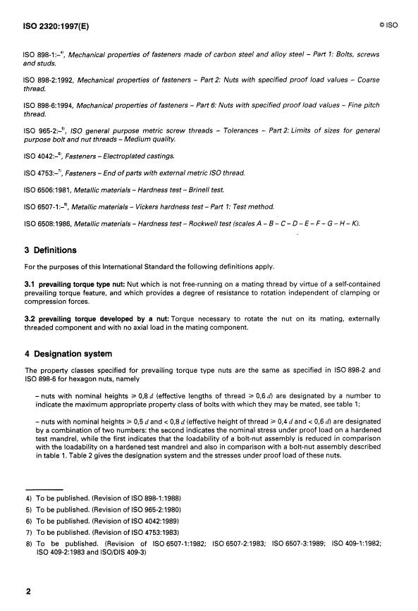 ISO 2320:1997 ISO 2320:1997 - Prevailing torque type steel hexagon nuts -- Mechanical and performance properties - Page 4 preview