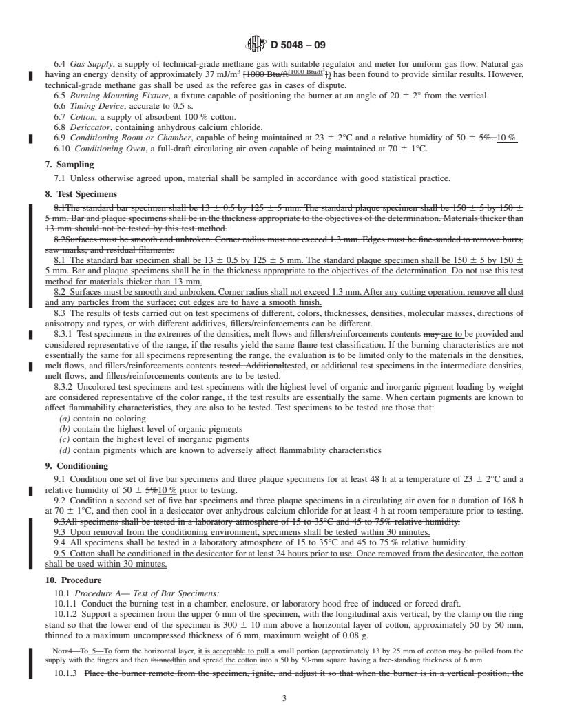 REDLINE ASTM D5048-09 - Standard Test Method for Measuring the Comparative Burning Characteristics and Resistance to Burn-Through of Solid Plastics Using 125-mm Flame