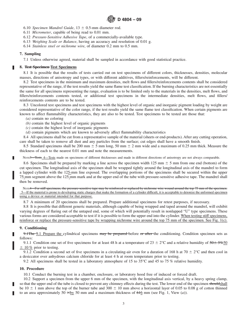 REDLINE ASTM D4804-09 - Standard Test Method for Determining the Flammability Characteristics of Nonrigid Solid Plastics