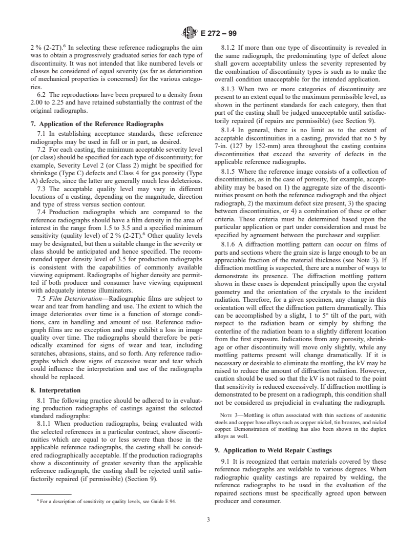 ASTM E272-99 - Standard Reference Radiographs for High-Strength Copper-Base and Nickel-Copper Alloy Castings