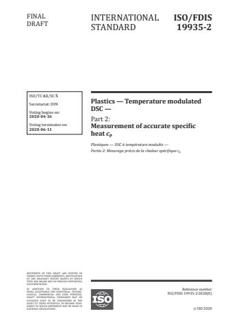 ISO/FDIS 19935-2 - Plastics -- Temperature modulated DSC