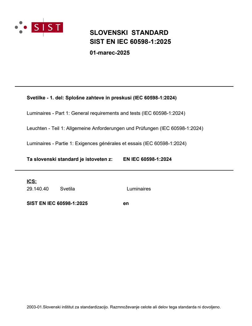 EN IEC 60598-1:2025 - BARVE