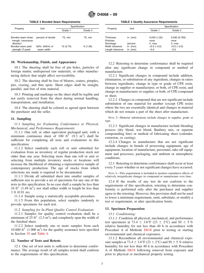 ASTM D4068-09 - Standard Specification for Chlorinated Polyethylene (CPE) Sheeting for Concealed Water-Containment Membrane