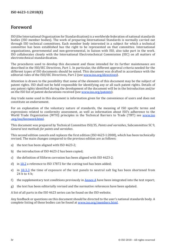 ISO 4623-1:2018 ISO 4623-1:2018 - Paints and varnishes -- Determination of resistance to filiform corrosion - Page 4 preview
