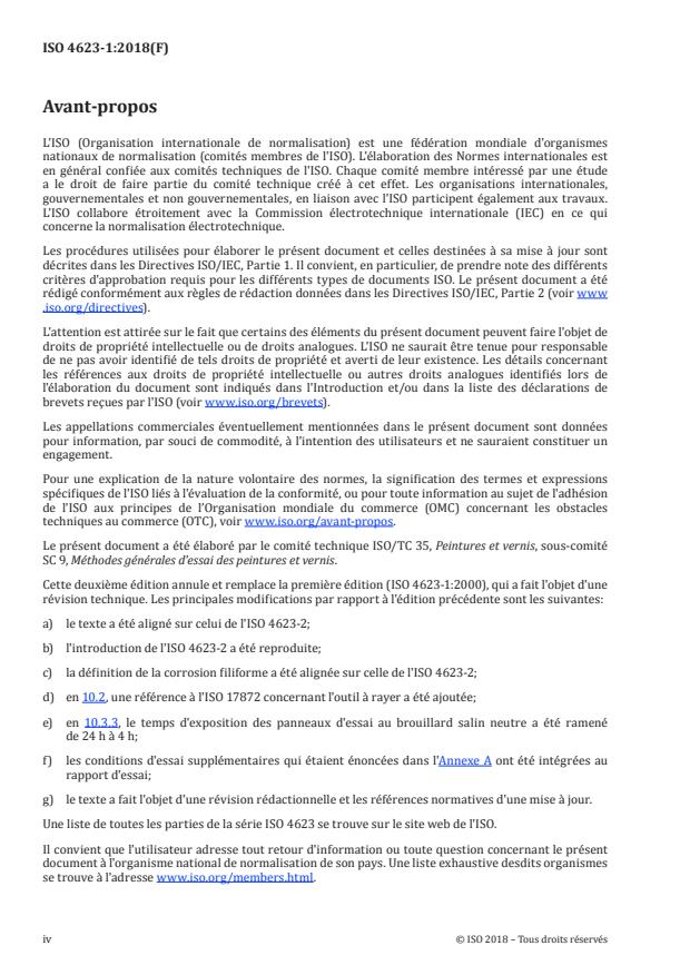 ISO 4623-1:2018 ISO 4623-1:2018 - Peintures et vernis -- Détermination de la résistance a la corrosion filiforme - Page 4 preview
