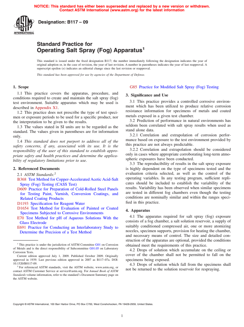 ASTM B117-09 - Standard Practice for Operating Salt Spray (Fog) Apparatus