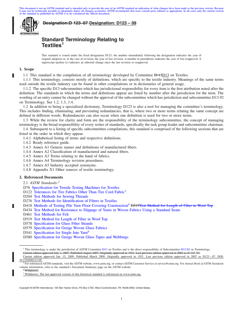 REDLINE ASTM D123-09 - Standard Terminology Relating to Textiles