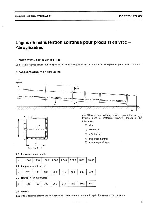 ISO 2326:1972 - Engins de manutention continue pour produits en vrac -- Aéroglissieres