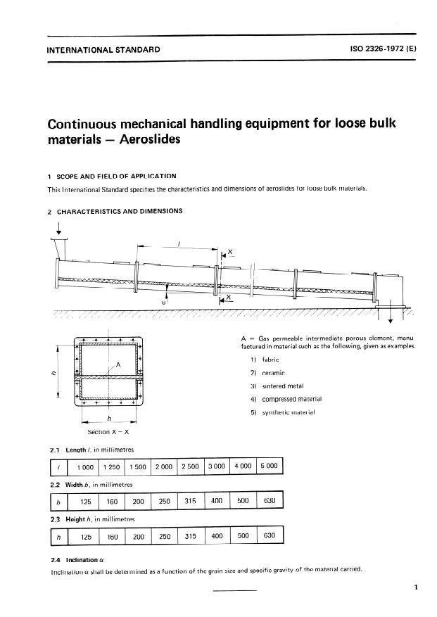 ISO 2326:1972 - Continuous mechanical handling equipment for loose bulk materials -- Aeroslides