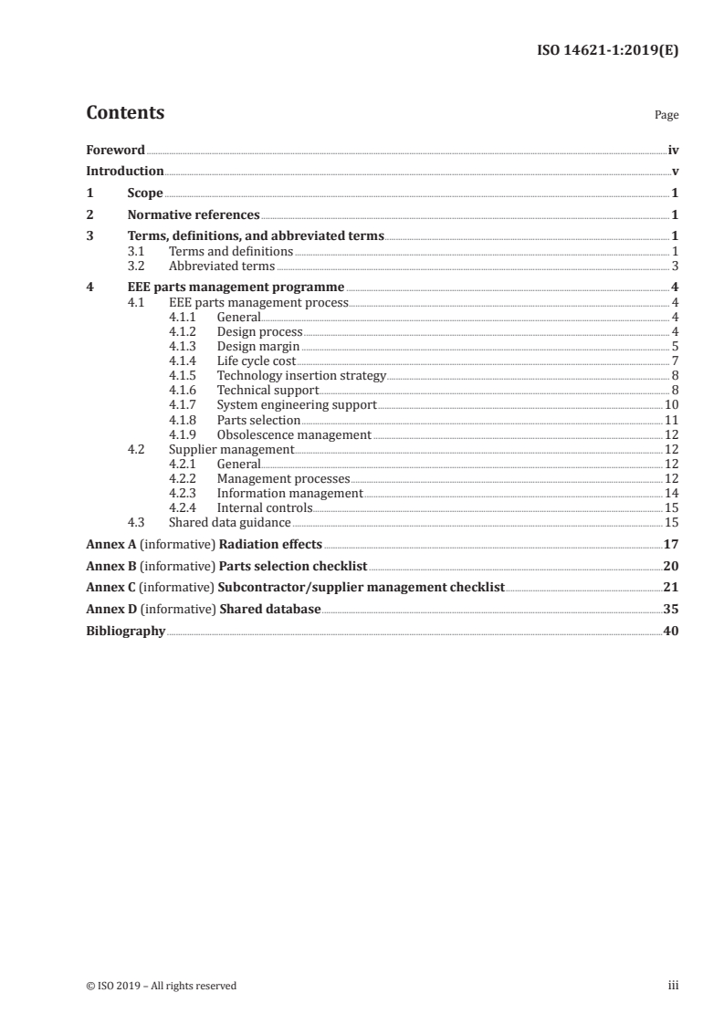 ISO 14621-1:2019 - Space systems — Electrical, electronic and electromechanical (EEE) parts — Part 1: Parts management
Released:5/28/2019