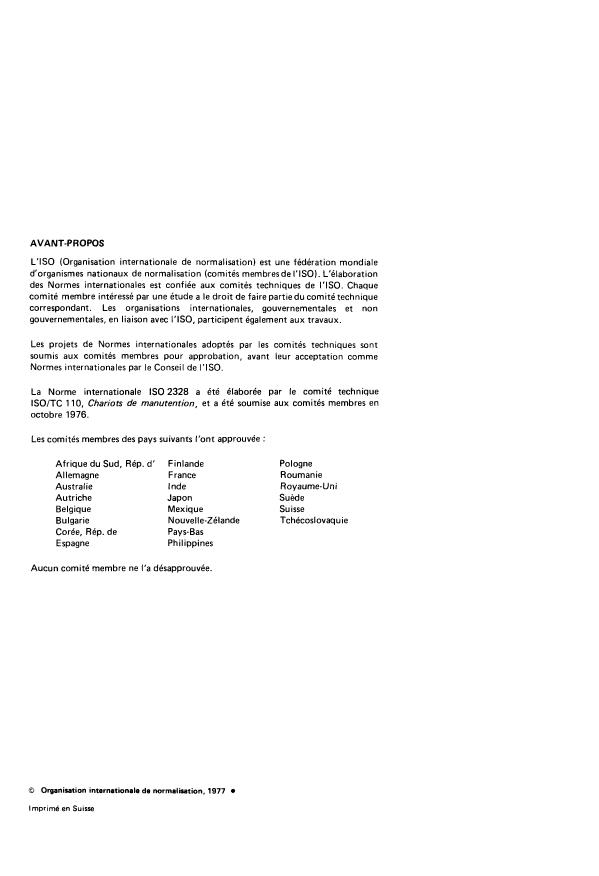ISO 2328:1977 ISO 2328:1977 - Chariots élévateurs a fourche -- Bras de fourche a tenons et tabliers porte- équipements -- Dimensions de montage - Page 2 preview