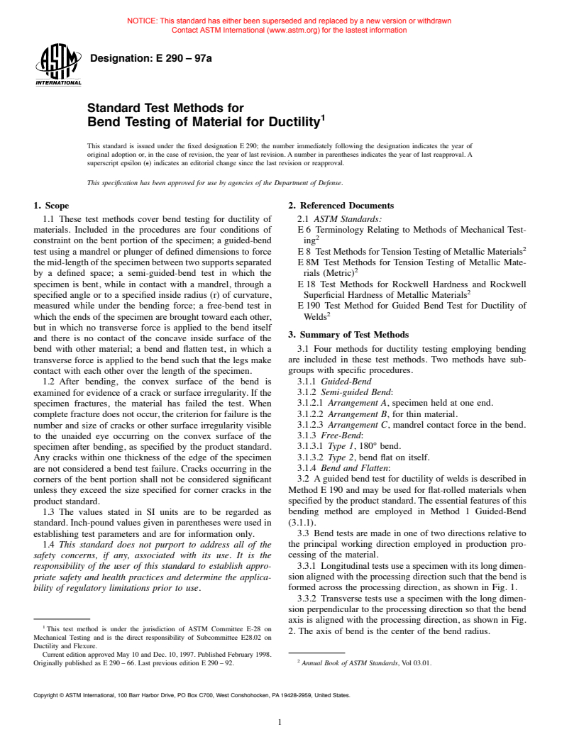 ASTM E290-97a - Standard Test Method for Bend Testing of Material for Ductility