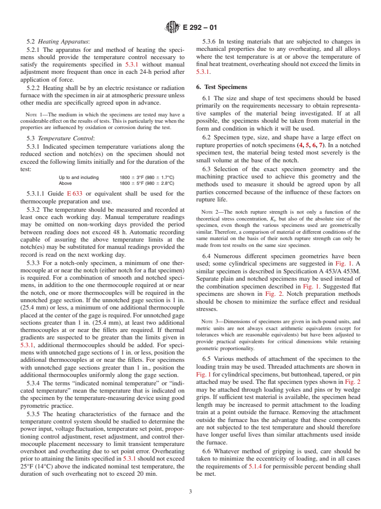 ASTM E292-01 - Standard Test Methods for Conducting Time-for-Rupture Notch Tension Tests of Materials