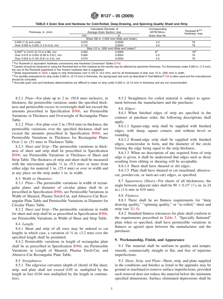 ASTM B127-05(2009) - Standard Specification for Nickel-Copper Alloy (UNS N04400) Plate, Sheet, and Strip