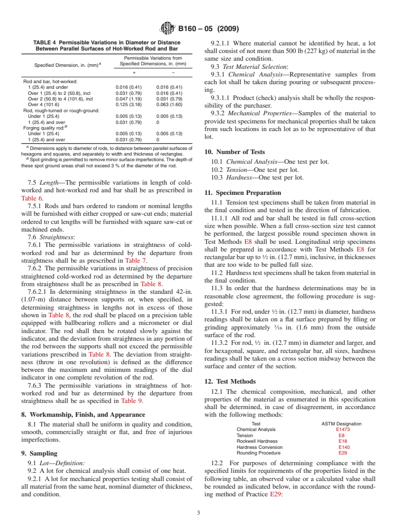 ASTM B160-05(2009) - Standard Specification for  Nickel Rod and Bar