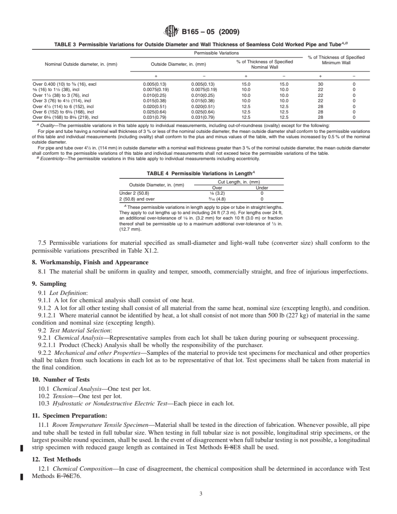 REDLINE ASTM B165-05(2009) - Standard Specification for Nickel-Copper Alloy (UNS N04400)* Seamless Pipe and Tube