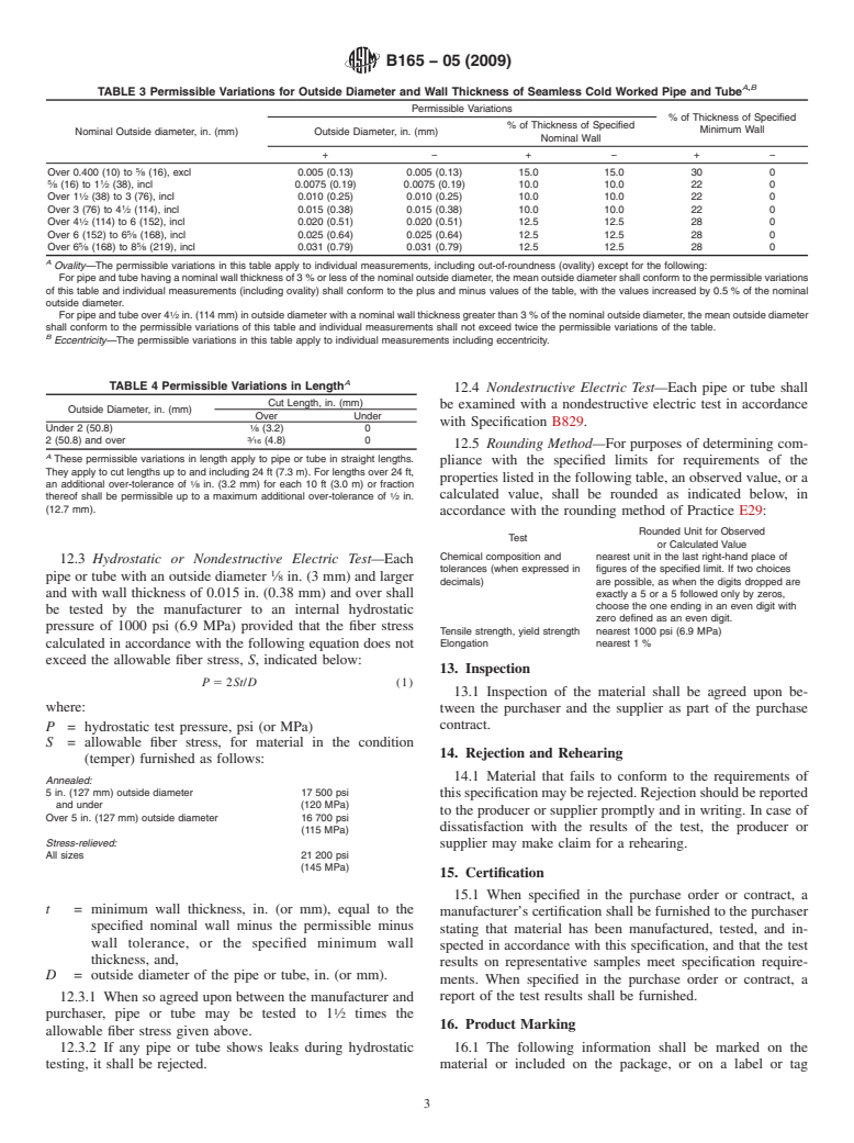 ASTM B165-05(2009) - Standard Specification for Nickel-Copper Alloy (UNS N04400)* Seamless Pipe and Tube