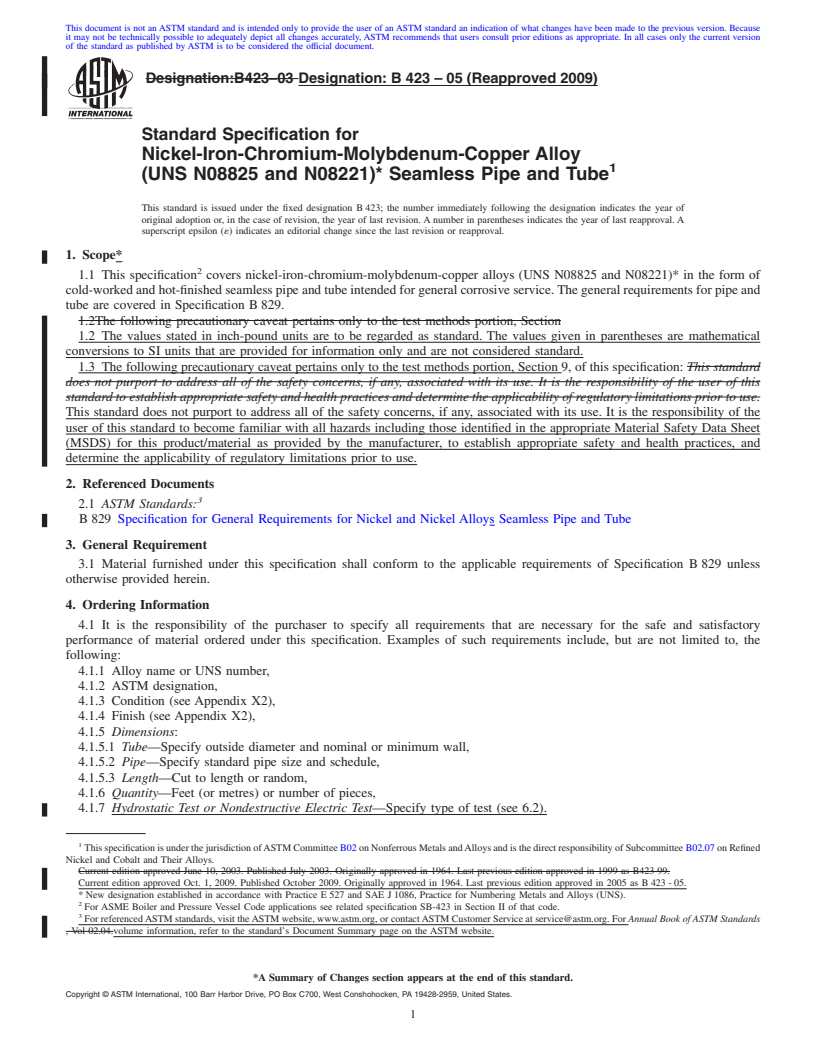 ASTM B423-05(2009) - Standard Specification for Nickel-Iron-Chromium ...