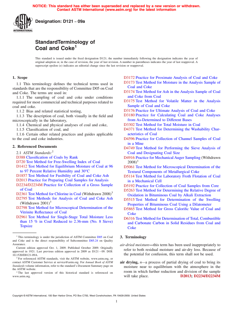 ASTM D121-09a - Standard Terminology of Coal and Coke