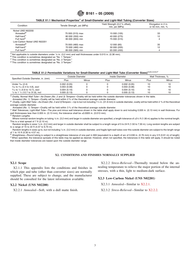 ASTM B161-05(2009) - Standard Specification for Nickel Seamless Pipe and Tube