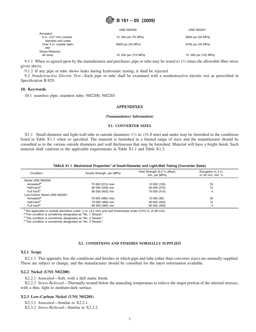 REDLINE ASTM B161-05(2009) - Standard Specification for Nickel Seamless Pipe and Tube