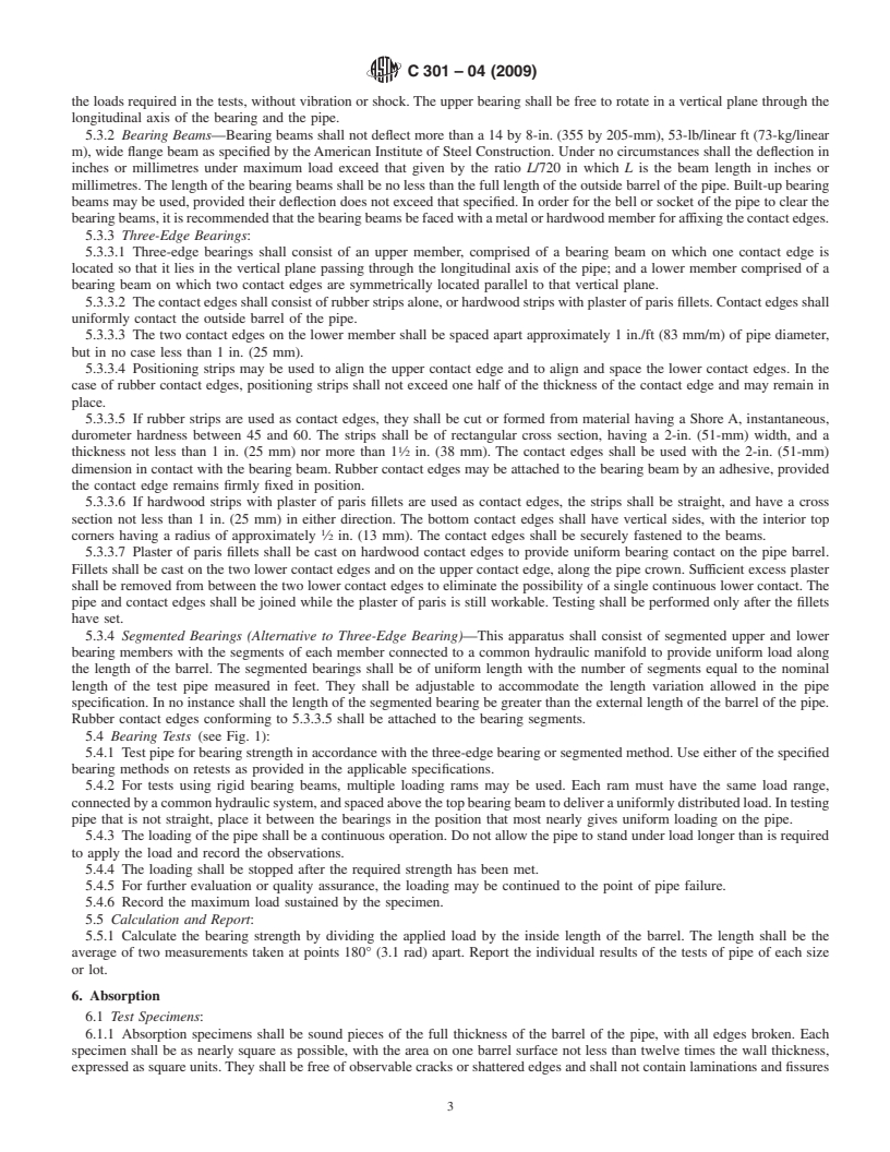 REDLINE ASTM C301-04(2009) - Standard Test Methods for Vitrified Clay Pipe