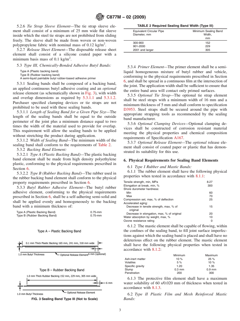 ASTM C877M-02(2009) - Standard Specification for External Sealing Bands for Concrete Pipe, Manholes, and Precast Box Sections (Metric)